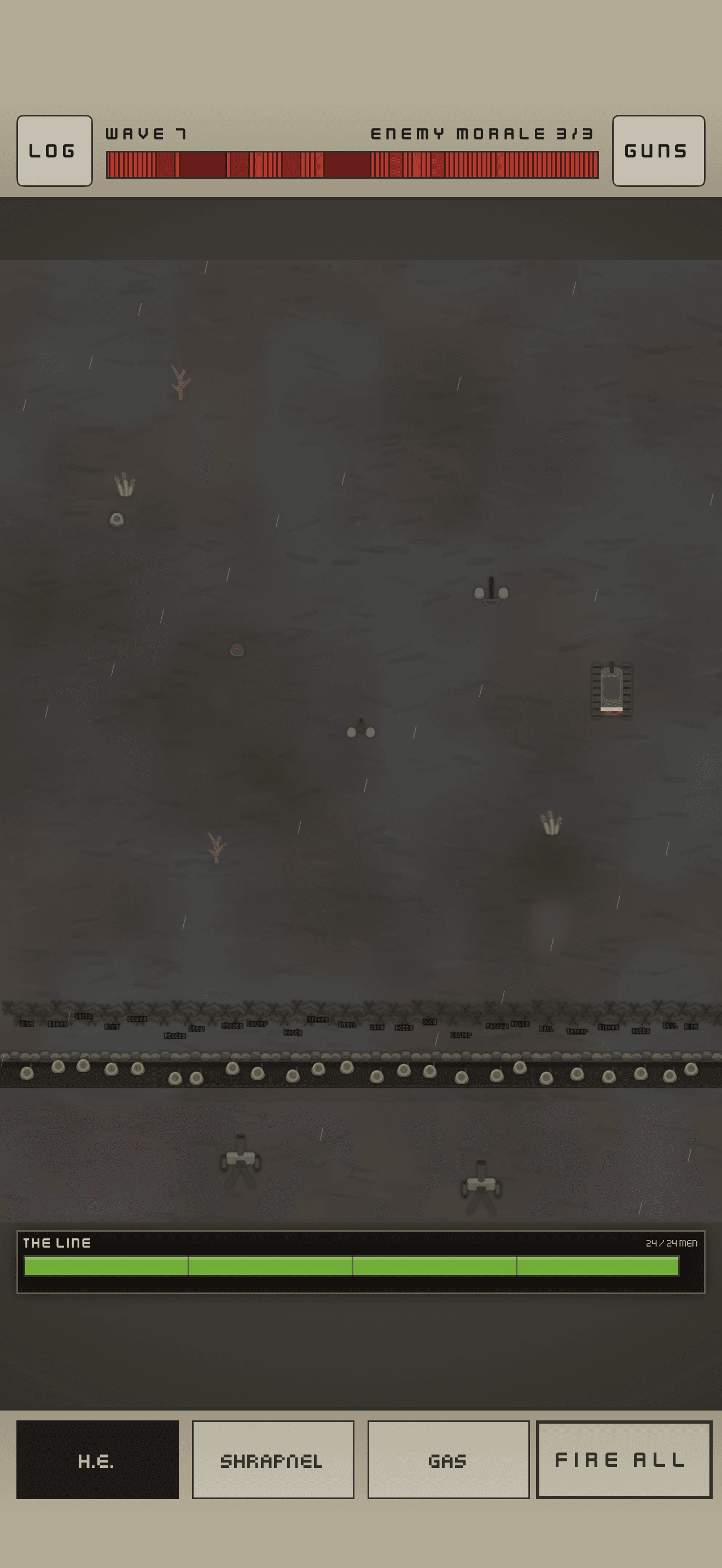Wave 7 under rain on a muddy brown-grey field as the enemy advances on the trench line.