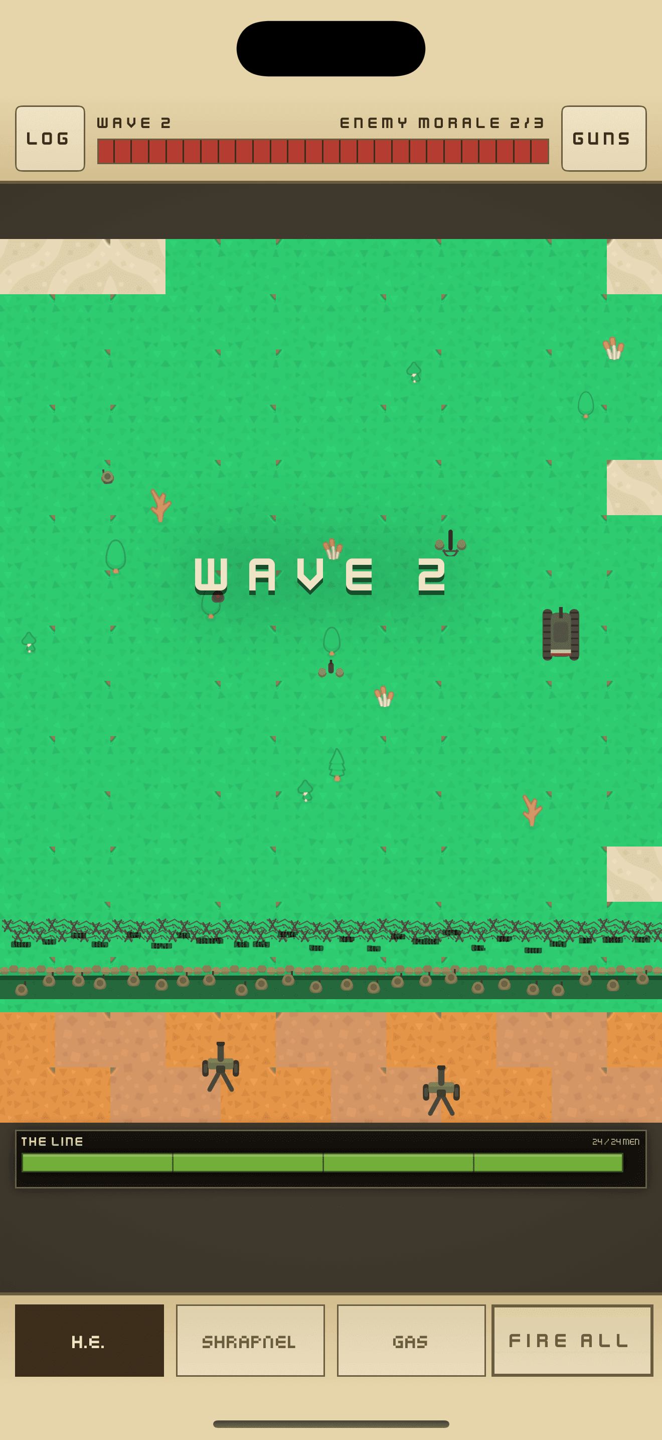 Artillery battlefield during an enemy assault