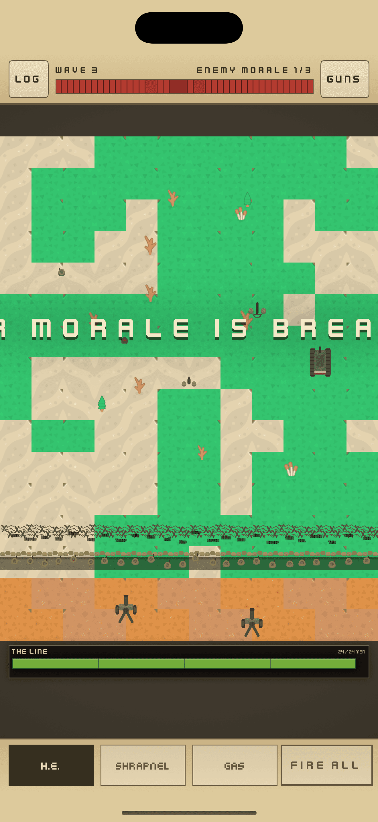 Battlefield HUD showing enemy morale